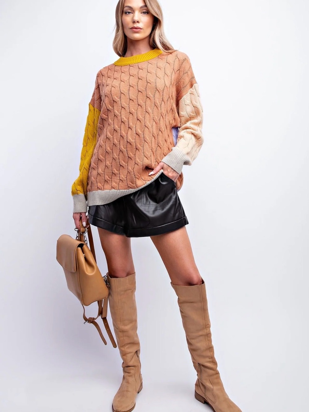 easel Cable Knit Colorblock Sweater